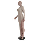 EVE Solid Ribbed Backless High Split Slim Maxi Dress TR-1176
