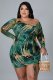EVE Plus Size Sexy Printed Off Shoulder Drawstring Mini Dress NNWF-7308