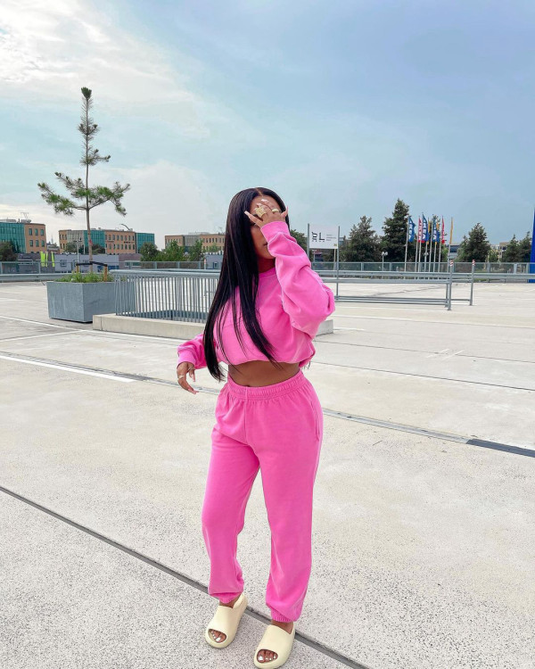 EVE Solid Sweatshirt And Sweatpants Loose 2 Piece Sets MIL-L267