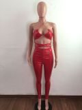 EVE Sexy PU Leather Bright Hollow Out Halter Jumpsuit LA-3294
