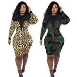 EVE Sexy Printed Mesh Patchwork Long Sleeve Dress LM-8284