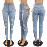 EVE Denim Sexy Lace-Up Hollow Out Skinny Jeans Pants YYF-6620