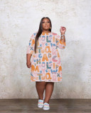 EVE Plus Size Letter Print Long Sleeve Midi Dress YUF-9087