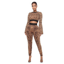 EVE Leopard Print Long Sleeve 2 Piece Pants Set XMEF-X1056