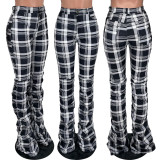EVE Casual Plaid Flared Stacked Pants YH-5243