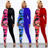 EVE Plus Size Printed Long Sleeve Casual Jumpsuit WPF-80358