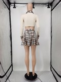 EVE Plaid Long Sleeve Crop Top+Pleated Mini Skirt 2 Piece Sets APLF-5087
