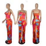 EVE Sexy Printed Vest Top Wide Leg Pants 2 Piece Sets CHY-1348