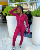 EVE Solid Long Sleeve Zipper Stacked Jumpsuit WSM-5281