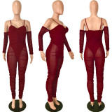 EVE Plus Size Sexy Mesh See Through Long Sleeve Strap Jumpsuit YNSF-1656