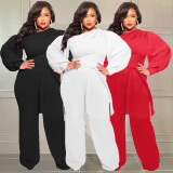 EVE Plus Size Solid Long Sleeve Sashes Casual Jumpsuit CQF-90086