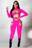 EVE Sexy Solid Long Sleeve Hollow Out Buckle Jumpsuit ME-S955