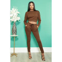 EVE Solid Long Sleeve Casual Two Piece Pants Set DDF-88127