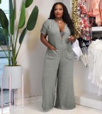 EVE Plus Size Solid Short Sleeve Loose Jumpsuit YN-88821