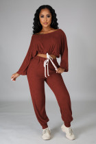 Casual Loose Solid Long Sleeve 2 Piece Pants Set LINW-W9324