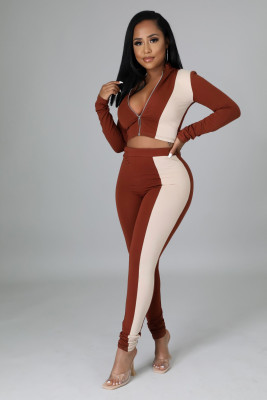 EVE Casual Long Sleeve Zipper Two Piece Pants Set YIDF-81343