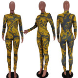 EVE Casual Printed Long Sleeve Zipper Skinny Jumpsuit YIDF-81342