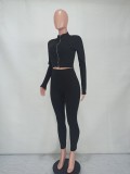 EVE Casual Solid Long Sleeve Zipper Two Piece Pants Set YD-8528