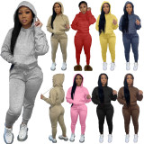 EVE Casual Solid Plush Hoodie 2 Piece Pants Set FSL-F175