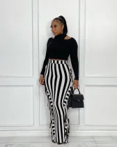 EVE Striped Tassel High Waist Long Skirt OLYF-96076