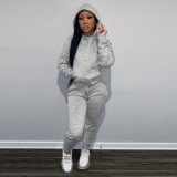 EVE Casual Solid Plush Hoodie 2 Piece Pants Set FSL-F175