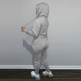 EVE Casual Solid Plush Hoodie 2 Piece Pants Set FSL-F175