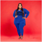 EVE Plus Size Letter Print Long Sleeve 2 Piece Pants Set WAF-77292