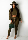 EVE Solid Hooded Lace Up Casual Two Piece Pants Set SFY-2143