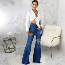 Plus Size Denim Ripped Hole Flared Jeans HSF-2596