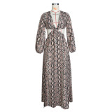 EVE Snake Skin Print High Split Long Sleeve Maxi Dress ZSD-0427