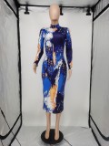 EVE Tie Dye Print Long Sleeve Midi Dress APLF-5090