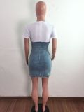 EVE Casual Denim Patchwork Short Sleeve Mini Dress LA-3292