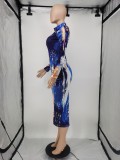 EVE Tie Dye Print Long Sleeve Midi Dress APLF-5090