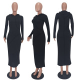 EVE Fashion Casual Long Sleeve Hooded Long Dress QZYD-YD1073