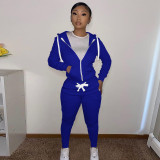 EVE Solid Zipper Hoodie Top And Pants 2 Piece Suits CH-8195