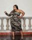 EVE Plus Size Letter Print One Shoulder Ruched Midi Dress BMF-081