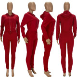 EVE Solid Hooded Zipper Long Sleeve 2 Piece Suits LDS-3289