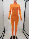 EVE Casual Solid Long Sleeve Zipper Two Piece Pants Set TK-6202