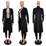 EVE Plus Size Solid Full Sleeve Long Cloak+Pants 2 Piece Sets WY-6846