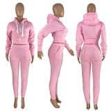 EVE Solid Hooded Zipper Long Sleeve 2 Piece Jogger Sets HHF-9039