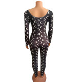 EVE Crescent Moon Print Long Sleeve Casual Jumpsuit FST-8016
