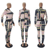 EVE Casual Printed Zipper Jacket And Pants 2 Piece Sets SHD-9519