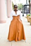 EVE Plus Size PU Leather High Waist Big Swing Belted Maxi Skirt OD-8339-1
