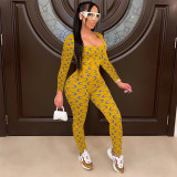 EVE Crescent Moon Print Long Sleeve Casual Jumpsuit FST-8016