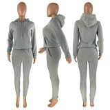 EVE Solid Plush Hoodie Top And Pants 2 Piece Suits CH-8197