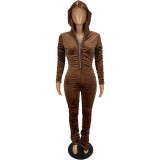 EVE Solid Hooded Zipper Stacked Jumpsuits AWN-5110