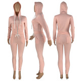 EVE Solid Plush Hooded Zipper Coat And Pants 2 Piece Sets CH-8198