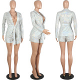 EVE Sexy Shiny Sashes Blazer Coat And Shorts 2 Piece Sets MOS-M994