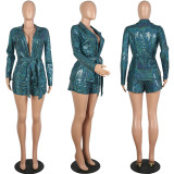 EVE Sexy Shiny Sashes Blazer Coat And Shorts 2 Piece Sets MOS-M994