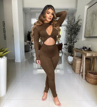 EVE Sexy Solid Long Sleeve Hollow Out Jumpsuit WXIN-026